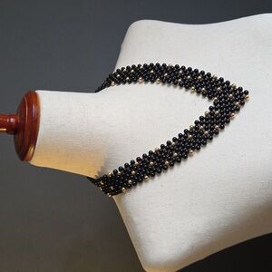 Vintage Black and Gold Tone Beaded Necklace